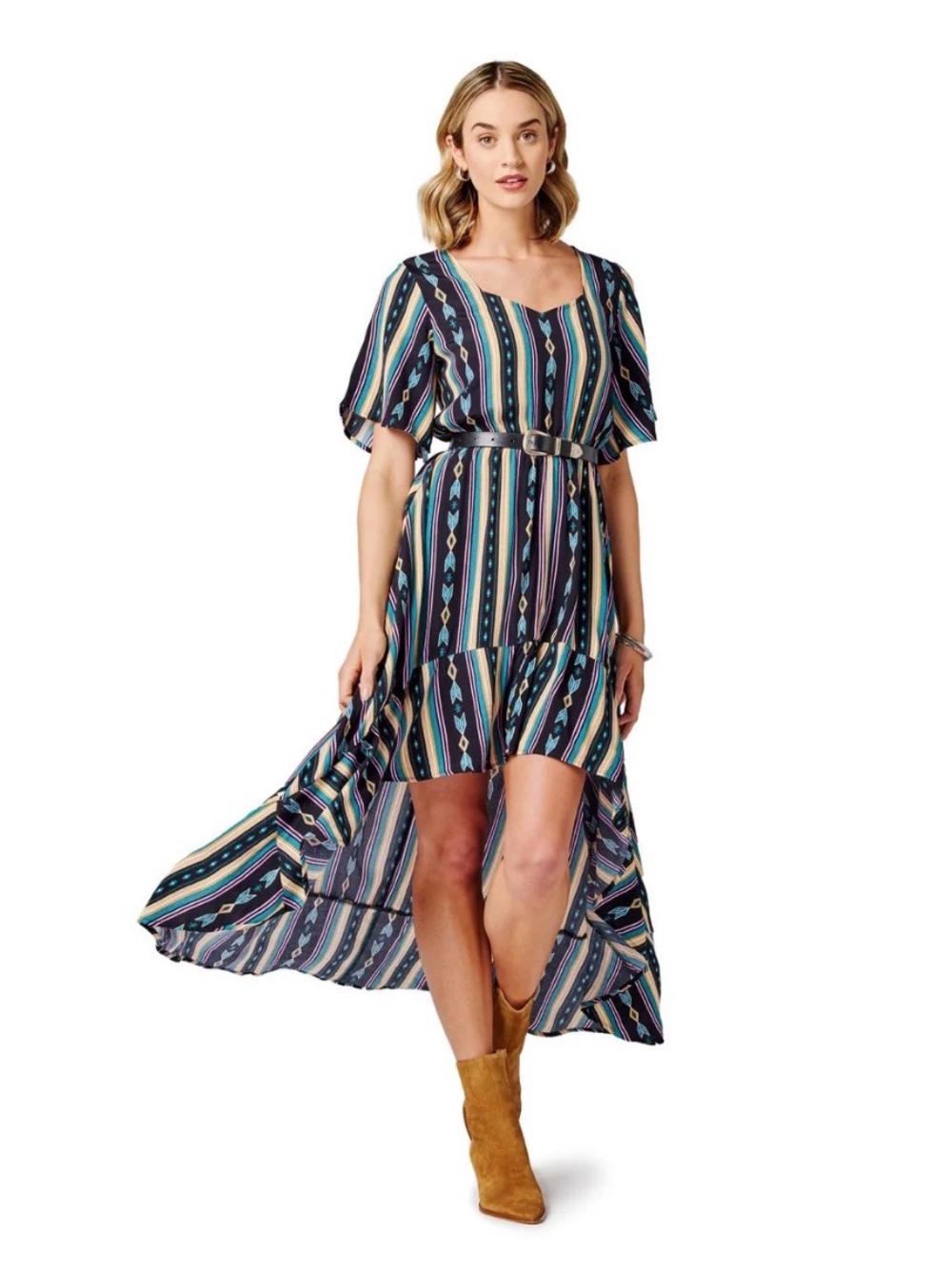 Wrangler Retro Punchy Dress M Southwestern Aztec High Low Western Maxi 112322118